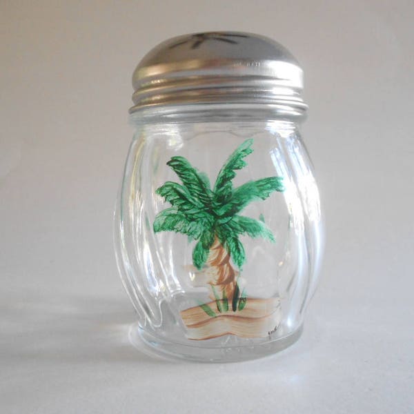 Palm Trees Cheese Shaker Cheese Bottle Cheese Jar Cheese Dispenser Hand Painted Shaker Clear Glass Palm Trees Kitchen