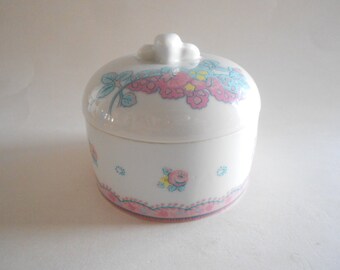 Vintage Elizabeth Arden Porcelain Trinket Dish, Pink Flowers Jewelry Box