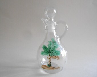 Palm Trees Vinegar Cruet Vinegar Bottle Vinegar Jar Vinegar Dispenser Olive Oil Bottle Hand Painted Bottle Clear Glass Palm Trees Kitchen