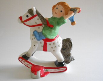 Vintage Hallmark Porcelain Boy on Rocking Horse Figurine, 1984, Christmas Decor