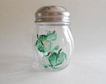 Ivy Leaves Cheese Shaker Cheese Bottle Cheese Jar Cheese Dispenser Hand Painted Jar Dried Pepper Jar Clear Glass Ivy Leaves Kitchen