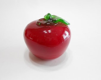 Vintage Red Art Glass Apple:  1990s, Kitchen Decor