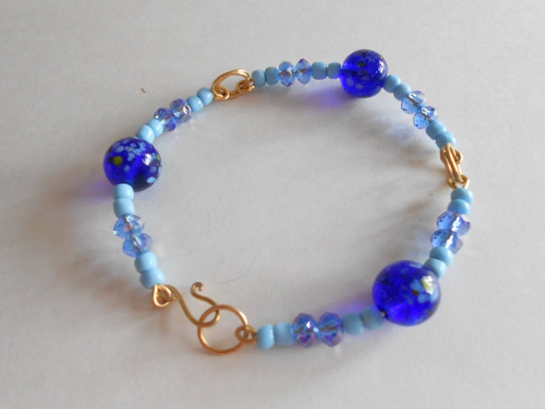 Jewelry Set Blue Beads Bracelet Blue Beads Earrings Blue Glass Beads Blue China Crystals Wired Bracelet Hand Wired