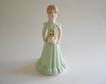 Vintage Enesco Girl Figurine:  Age 11, Green Dress, 1982