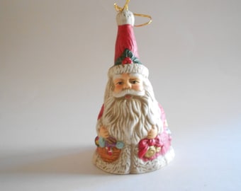 Santa Bell Santa Ornament Bowl of Gifts Bow with Bells Porcelain Bell Vintage 1996 Artmark China Christmas Bell Christmas Decor Home Decor