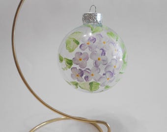 Hand Painted Lilacs Glass Christmas Ball Ornament, 2.5"