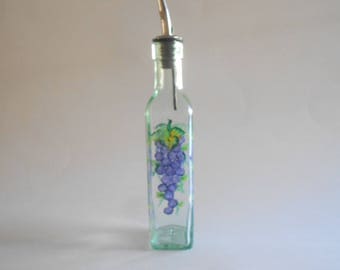 Purple Grapes Olive Oil Bottle Olive Oil Jar Olive Oil Dispenser Soap Dispenser Handpainted Grapes Kitchen Green Tinted Glass Medium Size