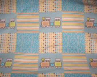 Trains Fleece Tie Blanket, Blue Block, White Back 48x60