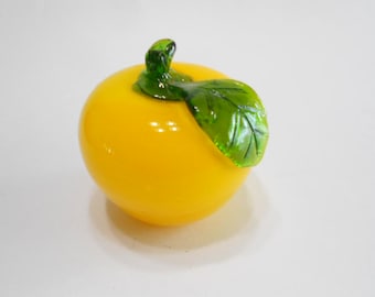 Vintage Yellow Art Glass Apple, 1990s Kitchen Decor