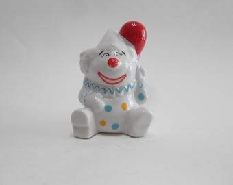 Vintage Porcelain Clown Figurine:  1970s, Collectible with Red Balloon, China