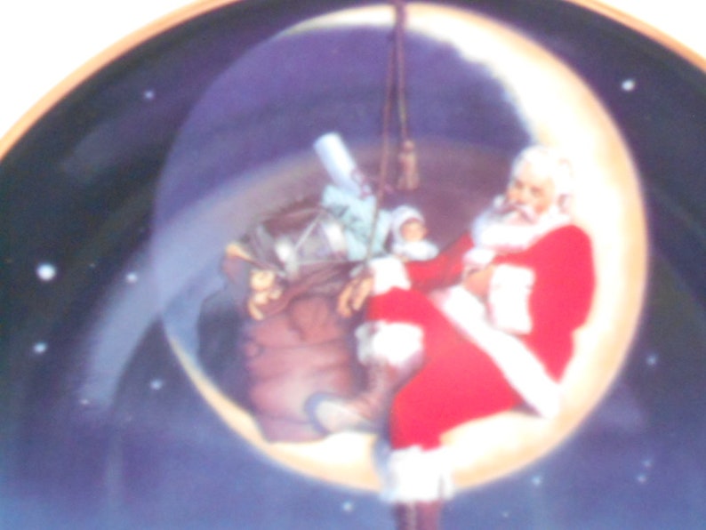 Greetings From Santa Avon Christmas Plate Vintage 1998 Santa On Moon Porcelain Plate Box Included Decorative Plate Avon Plate