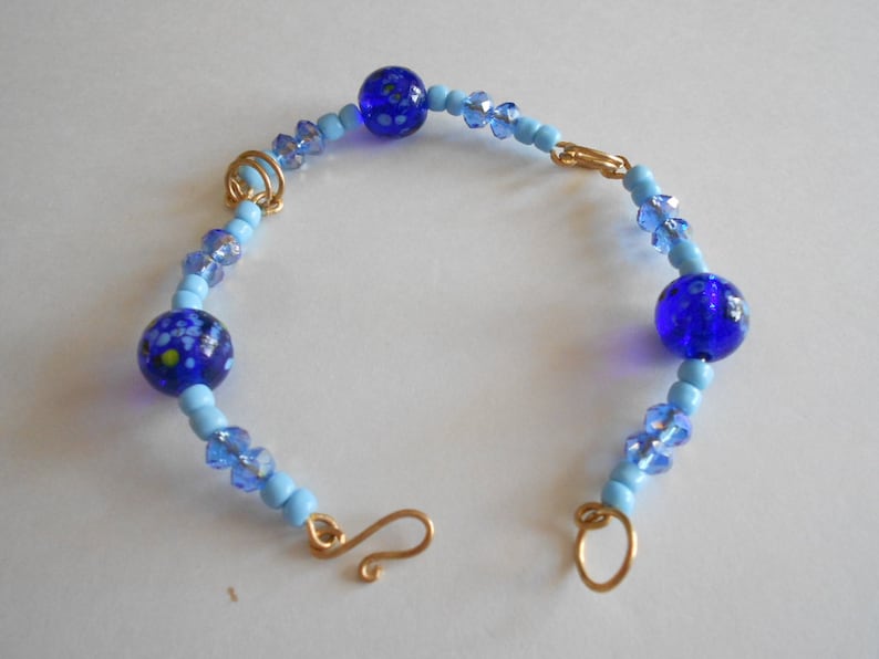Jewelry Set Blue Beads Bracelet Blue Beads Earrings Blue Glass Beads Blue China Crystals Wired Bracelet Hand Wired