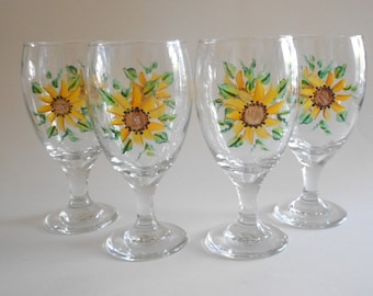 Hand Painted Sunflowers Iced Tea Glasses, Set of 4