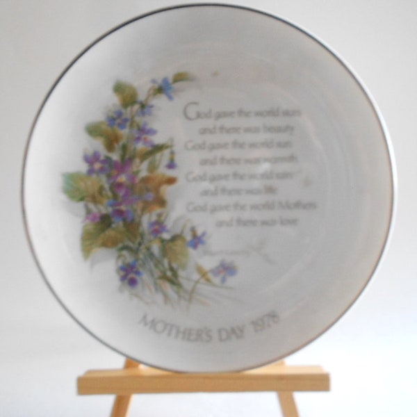 Mothers Day Plate Mother's Day 1978 Purple Violets Vintage 1978 Genuine Porcelain Robert Laessig Japan American Greetings God Gave The World