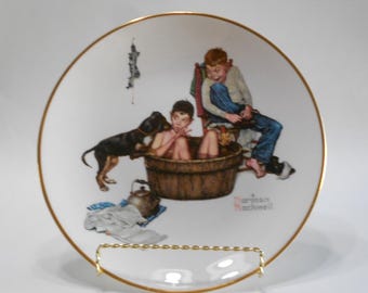 Norman Rockwell Collectible Plate:   Winter-A Lickin' Good Bath, Bone China, 1975