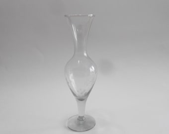 Vintage Etched Glass Bud Vase, Frosted Floral Design, 8 Inch