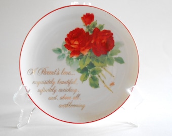 Vintage 1983 Red Roses Porcelain Parent's Plate, American Greetings Decor