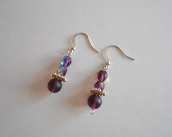 Purple Earrings Purple Czech Beads Purple Glass Beads Czech Beads Earrings Pierced Earrings Dangle Earrings Drop Earrings