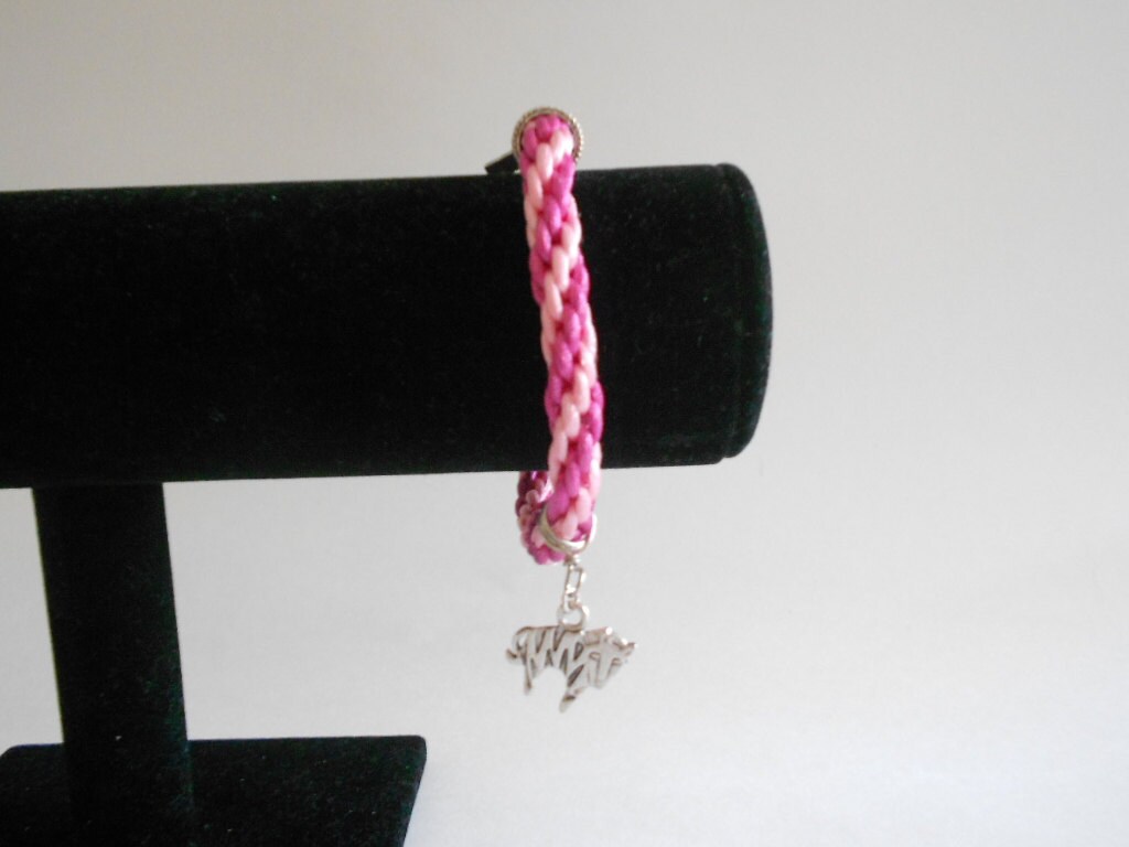 Pink Bracelet Kumihimo Bracelet Zebra Charm Silky Cord
