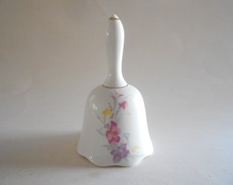 Vintage Porcelain Bell:  Pink & Purple Floral Design, Gold Trim