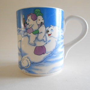 Vintage Coca Cola Polar Bear Porcelain Mug:  1998 Bears Sliding Gibson Collectible