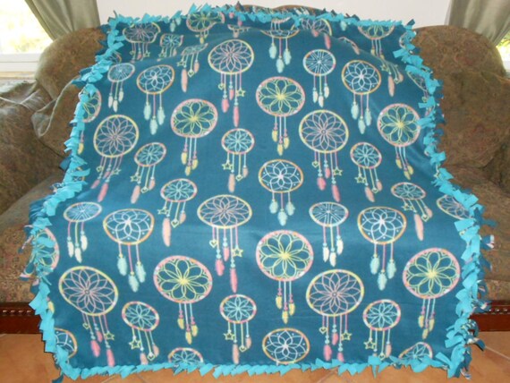 Dream Catchers Throw On Blue Blue Back Fleece Tie Blanket No Etsy