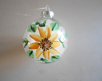 Hand Painted Sunflower Glass Ball Ornament:  2.5 Inch