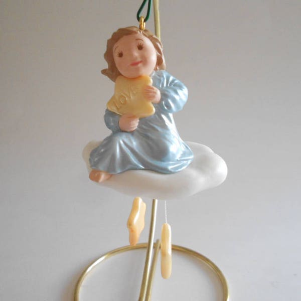 Angel Ornament Angel on Cloud Three Wishes Love Joy Peace Resin Ornament Vintage 1995 Hallmark Keepsake Ornament Sri Lanka Box Included