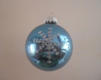 Snowflake Glass Ball Blue Glass Ball Handpainted Ornament 2-1/2 Inches Christmas Ball Home Decor Christmas Ornament