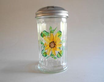 Sunflowers Sugar Pourer Sugar Dispenser Hand Painted Jar Clear Glass Jar Sugar Bottle Sugar Jar Sunflowers Kitchen Sugar Shaker