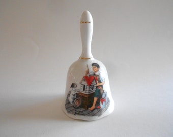 Vintage Norman Rockwell Porcelain Bell, Boy Painting Birdhouse