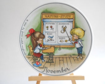Vintage Porcelain November Plate:  1966, Nature Study