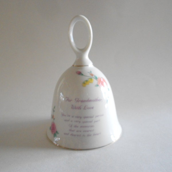 Grandmother Bell Porcelain Bell White Bell For Grandmother With Love Vintage Pink Roses Russ Berrie Japan