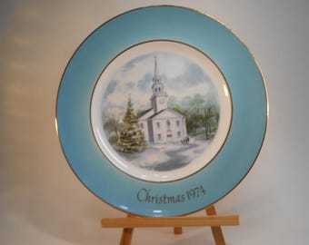 Vintage Avon Porcelain Christmas Plate:  1974, Country Church