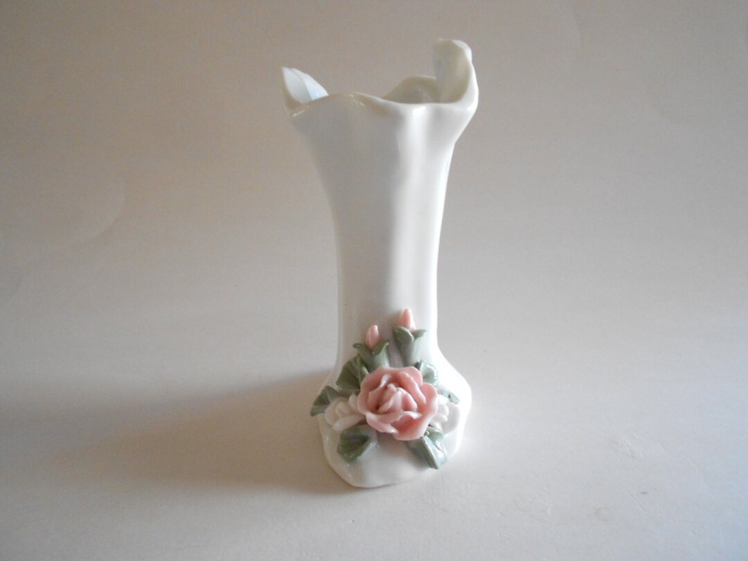 Vintage 1990s Porcelain Bud Vase With Raised Pink Roses - Etsy
