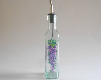 Purple Grapes Pure Magenta Grapes Olive Oil Bottle Olive Oil Dispenser Dish Soap Dispenser Hand Painted Bottle Green Glass Medium Size