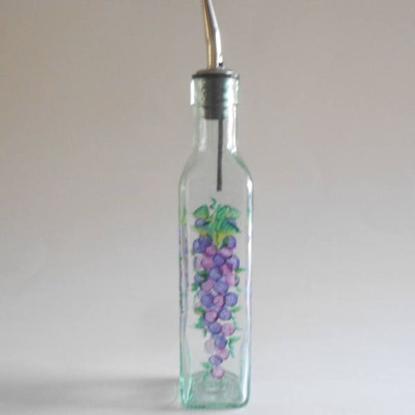 Purple Grapes Pure Magenta Grapes Olive Oil Bottle Olive Oil Dispenser Dish Soap Dispenser Hand Painted Bottle Green Glass Medium Size