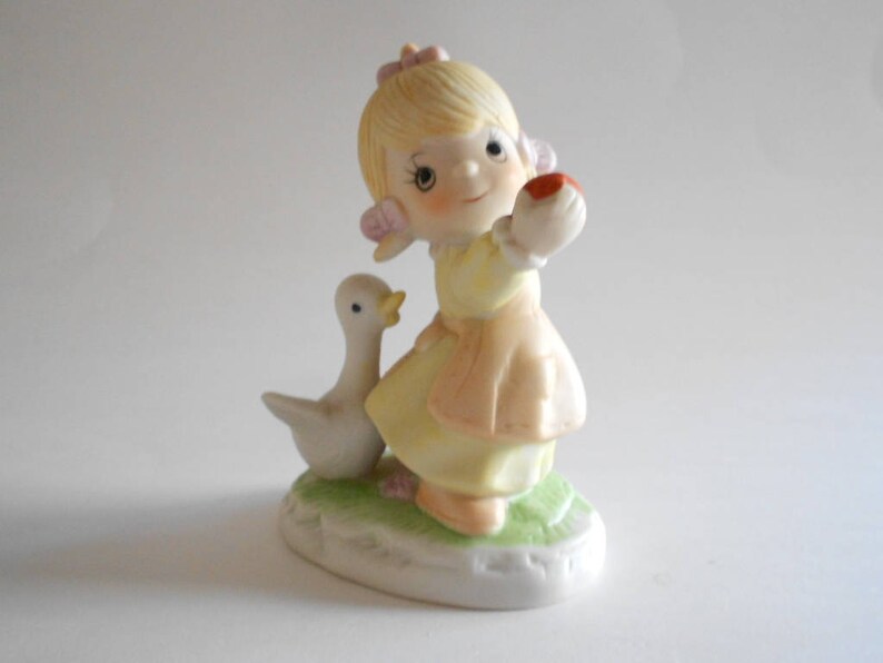 Girl Figurine Precious Moments Girl With Goose Girl Statue Etsy