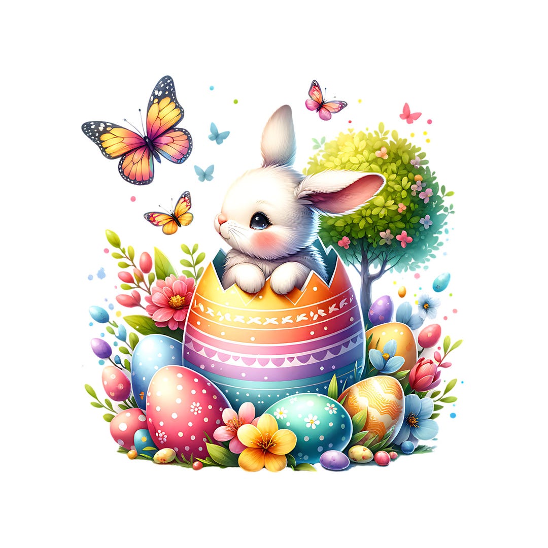 Easter Bunny in Egg: Spring Flowers and Butterflies - Etsy