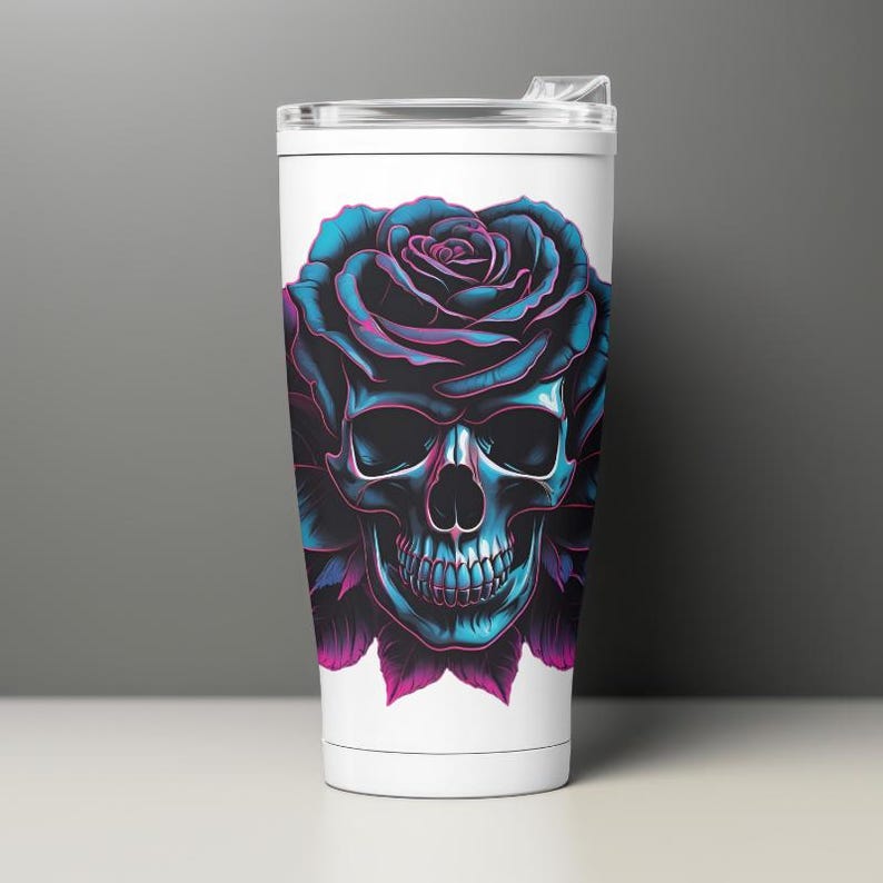 Purple Rose Romance Skull Ornament 18cm