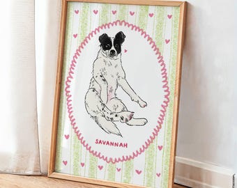Custom Dog Portrait, Retro Pet Art, Funky Wall Decor (Digital Download)