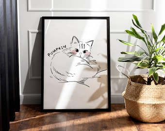 Custom cat portrait cat wall art cat portrait gift cat lover gift portrait pet loss gift for her pet memory gift personalized portrait cute