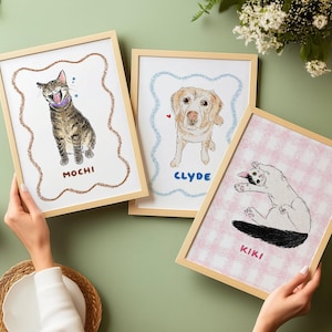 Ritratto di animale domestico disegnato male su misura, ritratto di gatto personalizzato, poster unico per animali domestici, stampa digitale di cane da parete, regali per papà di gatti immagine 6
