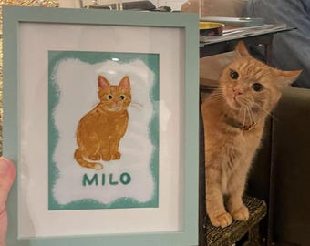 Funky Cat Portrait, Personalized Badly Drawn Pet Art, Custom Pet Poster, Whimsical Decor, Bestfriend Gift, Pet Loss Keepsake Retro Prints