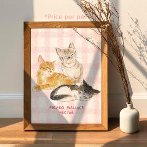 Custom Cat Portrait, Cute Cat Poster, Personalized Badly Drawn Pet Cat Lover Gift, Pet Caricature Cat Wall Art, Nursery Home Decor Pet Loss