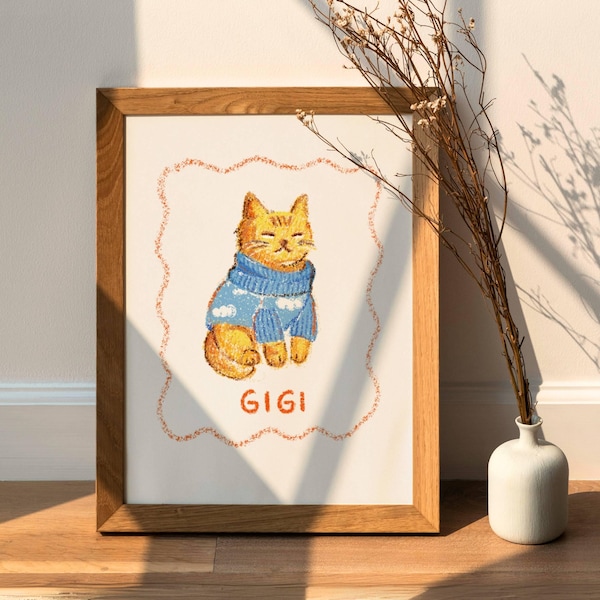 Custom Badly Drawn Pet Portrait, Personalized Cat Portrait, Unique Pet Poster, Digital Printable Dog Portrait Wall Art Cat Dad Gifts for Him