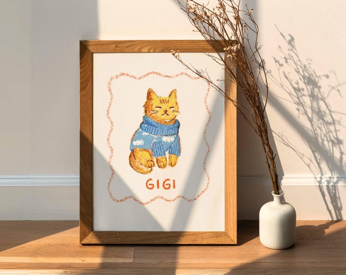 Custom Badly Drawn Pet Portrait, Personalized Cat Portrait, Unique Pet Poster, Digital Printable Cat Portrait Wall Art Cat Dad Gifts for Him