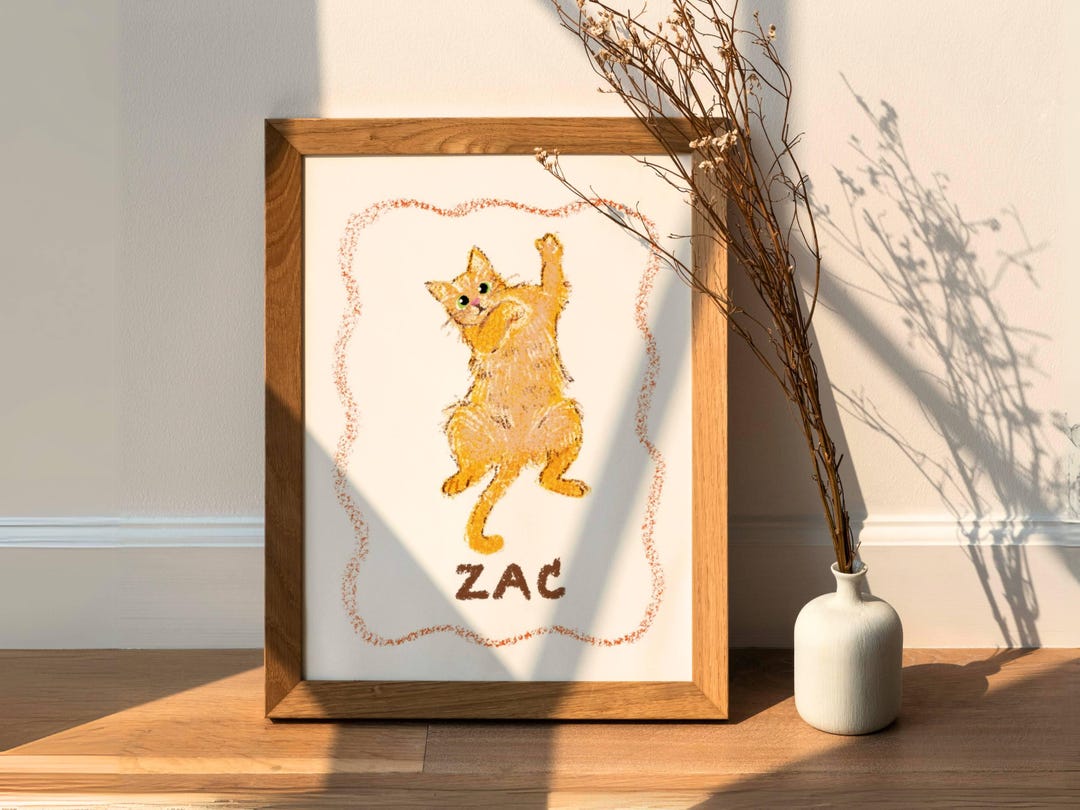 Cat Portrait Custom Poster Home Decor Cat Art Personalized Badly Drawn ...
