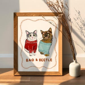 Retrato de gato personalizado, lindo póster de gato, regalo personalizado para amantes de los gatos, caricatura de mascota, arte de pared de gato, regalo por la pérdida de una mascota, dibujo a partir de una foto