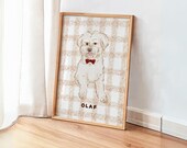 Vintage Striped Dog Portrait, Colorful Digital Pet Prints, Cute Line Drawing, Retro Wall Art for Pet Parents